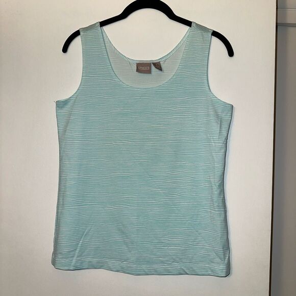 Chicos Women’s Bright Blue White Pattern Tank Top Size 1 (Small) - Picture 1 of 11